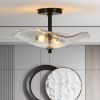 Ceiling Light Fixtures Flush Mount Indoor Outdoor Ceiling Light with Water Ripple Glass Shade for Hallway Kitchen Bedroom Porch Living Room(Black)
