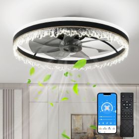 Modern LED Ceiling Fan with Light – 24'' Dimmable Ceiling Light with Invisible Blades and Crystal Design