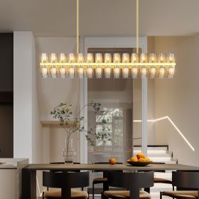 Crystal Brass Rectangle Chandeliers for Dining Room, 54in Gold Farmhouse Chandeliers for Dining Room