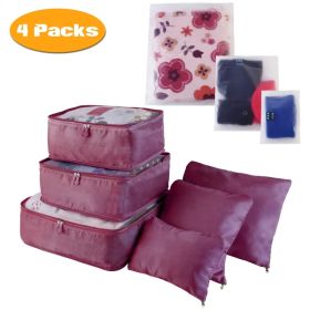 9Pcs Set Clothes Storage Bags Water-Resistant Travel Luggage Organizer Clothing Packing Cubes For Blouse Hosiery Stocking Underwear (Option: Burgundy-4Set36Pcs)