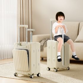 20 Inch Double Pull Rod Design Luggage Case, Can Be Seated, Front Open Lid Luggage Compartment, Silent Universal Wheels, Dry Wet Separation, T-shaped (Option: White)