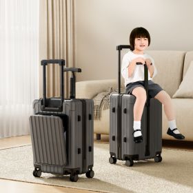 20 Inch Double Pull Rod Design Luggage Case, Can Be Seated, Front Open Lid Luggage Compartment, Silent Universal Wheels, Dry Wet Separation, T-shaped (Option: Black)