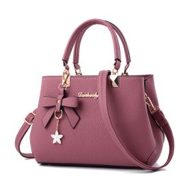 Top-handle Handbags Purse For Women Small Satchel PU Leather Shoulder Crossbody Bag With Bowtie Pendant (Option: Pink)