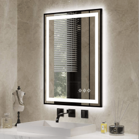 Tempered Glass Frame Mirror for Bedroom, 20 "x28" Triple Color Temperature/RGB, Smart Touch Button Lighting Control (PSKM006-S3R5171UL: KM006-S3R12181UL)
