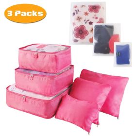 9Pcs Set Clothes Storage Bags Water-Resistant Travel Luggage Organizer Clothing Packing Cubes For Blouse Hosiery Stocking Underwear (Option: Hotpink-3Set27Pcs)
