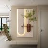 Adjustable 3-Color LED Sandstone Wall Decor with Simulated Green Plants - 3D Art Sculpture, Glass Vase & Rabbit Statue