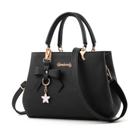 Top-handle Handbags Purse For Women Small Satchel PU Leather Shoulder Crossbody Bag With Bowtie Pendant (Option: Black)