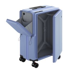 New 20-inch Suitcase, Large Deep Compartment Suitcase, Side-opening Suitcase, With External Storage Bag, Wheeled Luggage, Cabin Bag, Silent Swivel Whe (Option: Blue)